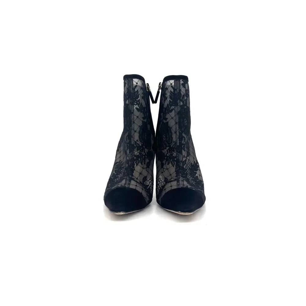 Christian Dior Naughtily-D Transparent Mesh Floral Embroidered Heeled Boots 37
